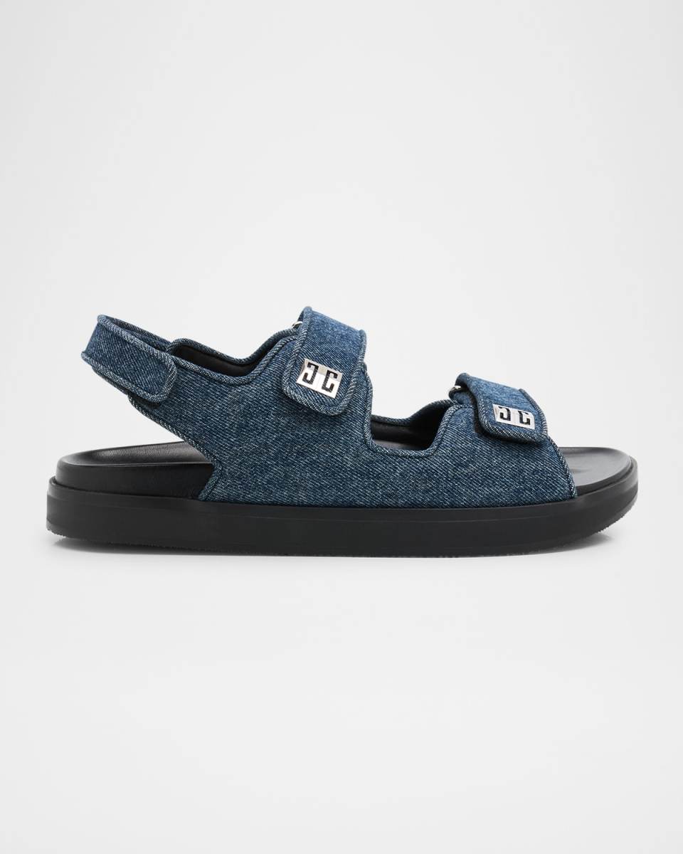 4G Denim Strap Flat Sandals